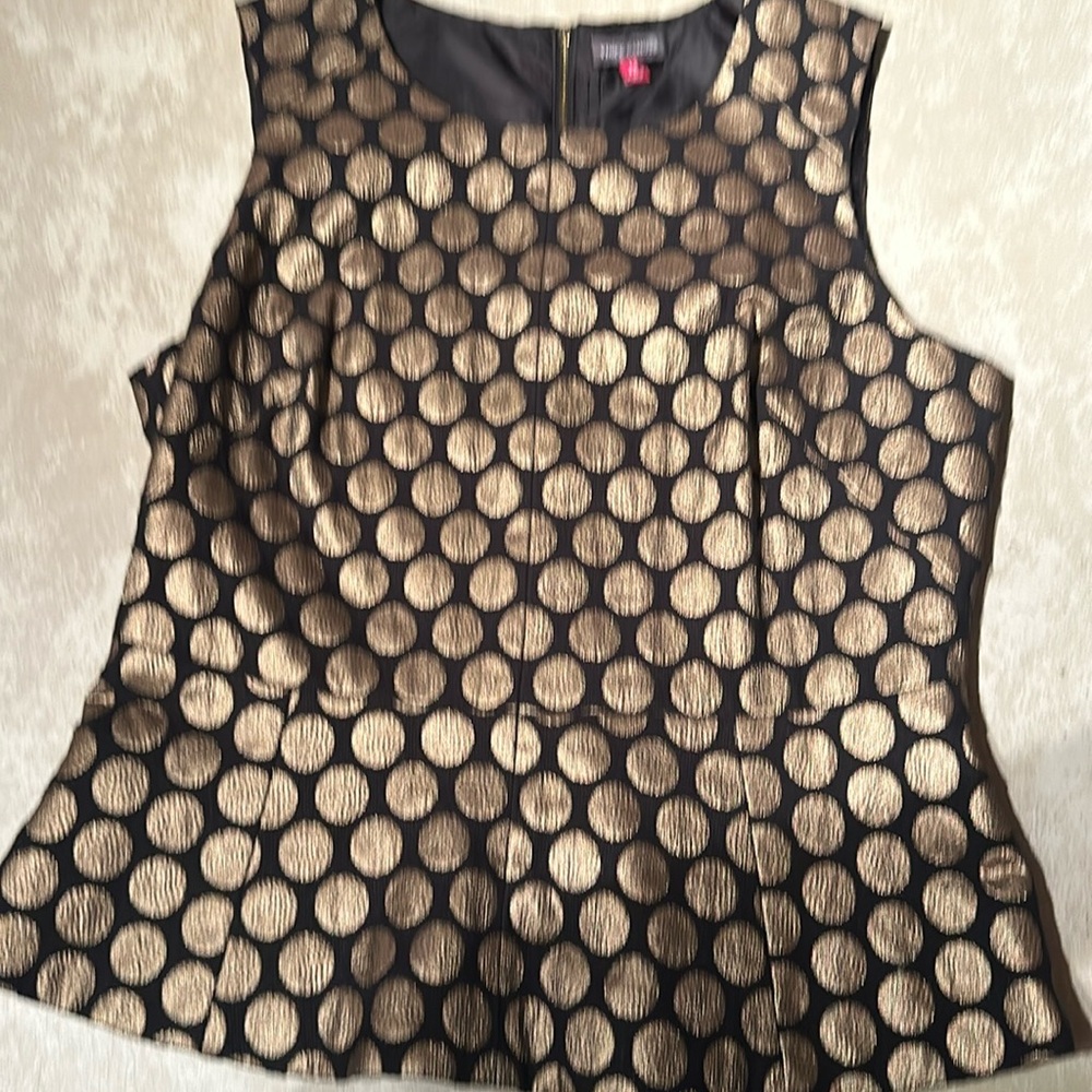 Vince Camaro black and Gold polka dot top